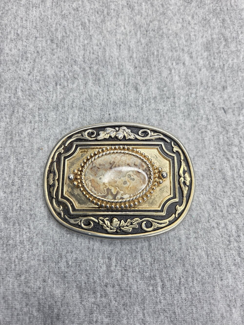 Vintage Crazy Lace Agate Cabochon Belt Buckle Gold & Black